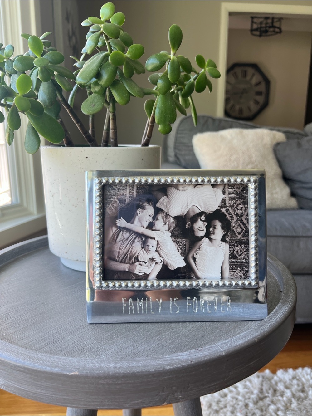 Mariposa'Family Is Forever' Beaded Photo Frame - Silver